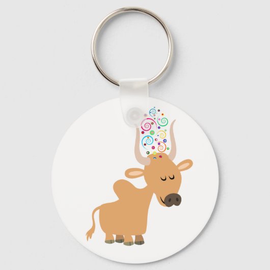 Cute Happy Cartoon Brahman Koe Sleutelhanger (Voorkant)