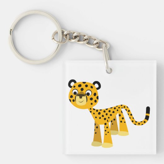 Cute Happy Cartoon Cheetah AcrylSleutelhanger Sleutelhanger (Voorkant)