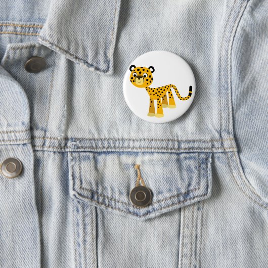 Cute Happy Cartoon Cheetah Button Badge (In situ)