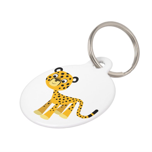 Cute Happy Cartoon Cheetah Dog Label Huisdierpenning (Zijkant)