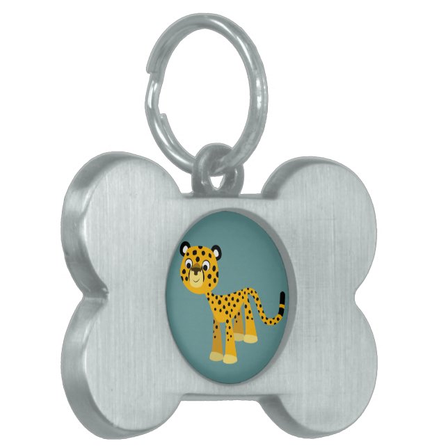 Cute Happy Cartoon Cheetah Pet Tag Huisdieren Naamplaatje (Voorkant Links)
