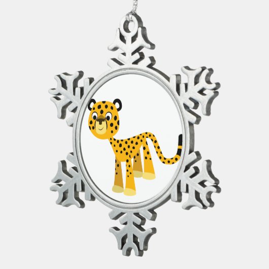 Cute Happy Cartoon Cheetah Pewter Ornament (Rechts)