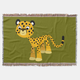 Cute Happy Cartoon Cheetah Throw Blanket Deken