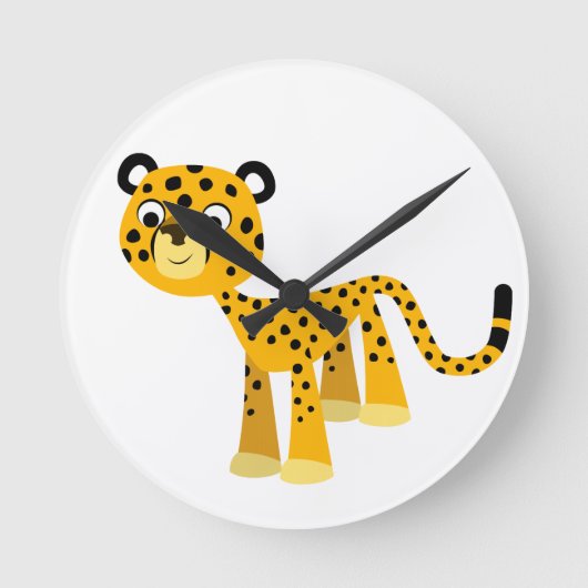 Cute Happy Cartoon Cheetah Wall Clock Ronde Klok (Voorkant)