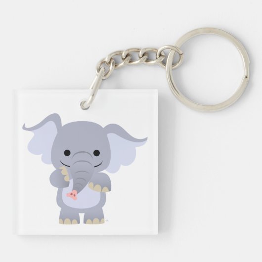Cute Happy Cartoon Elephant AcrylSleutelhanger Sleutelhanger (Achterkant)