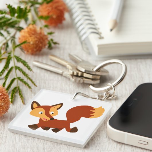 Cute Happy Cartoon Fox AcrylSleutelhanger Sleutelhanger (Voorkant Rechts)