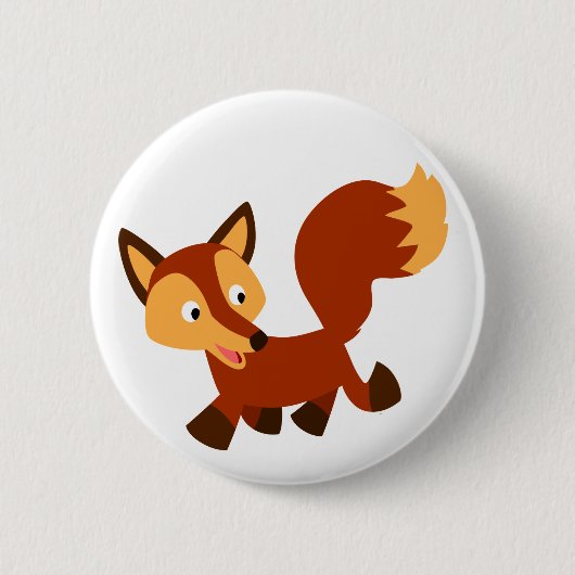 Cute Happy Cartoon Fox Button Badge (Voorkant)