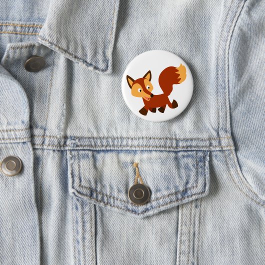 Cute Happy Cartoon Fox Button Badge (In situ)