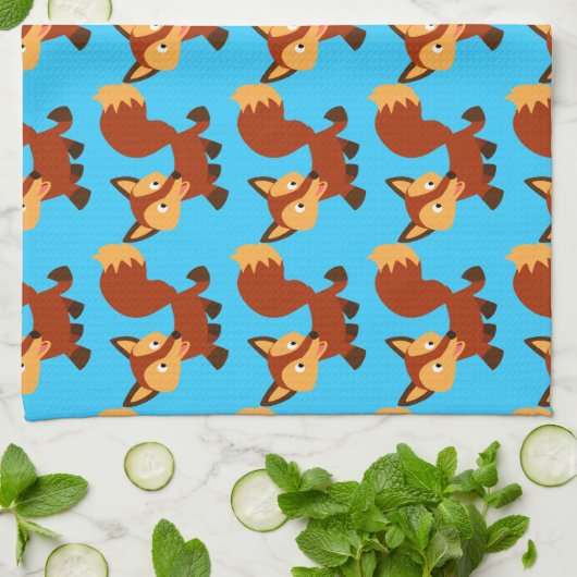 Cute Happy Cartoon Fox Mojo Kitchen Towel Theedoek (Gevouwen)