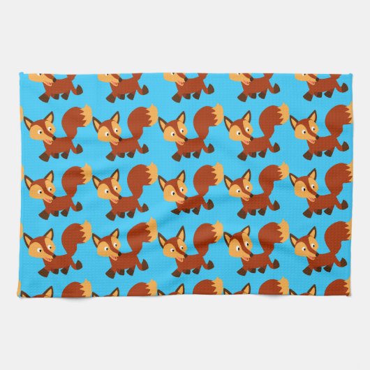 Cute Happy Cartoon Fox Mojo Kitchen Towel Theedoek (Horizontaal)