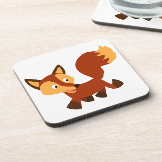 Cute Happy Cartoon Fox Onderzetters Set (Linkerzijde)