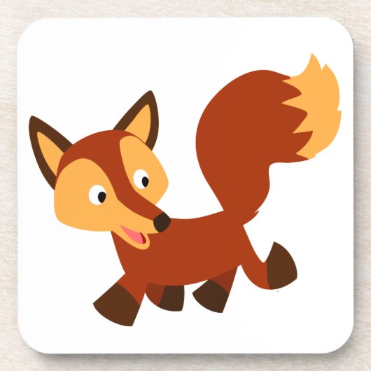 Cute Happy Cartoon Fox Onderzetters Set (Voorkant)
