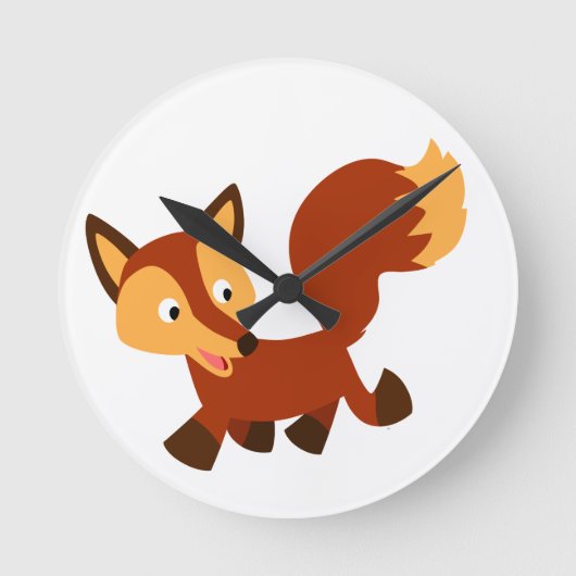 Cute Happy Cartoon Fox Wall Clock Ronde Klok (Voorkant)