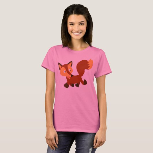 Cute Happy Cartoon Fox Women T-Shirt (Voorkant volledig)
