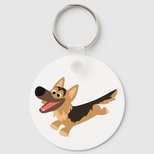 Cute Happy Cartoon German Shepherd Sleutelhanger (Voorkant)