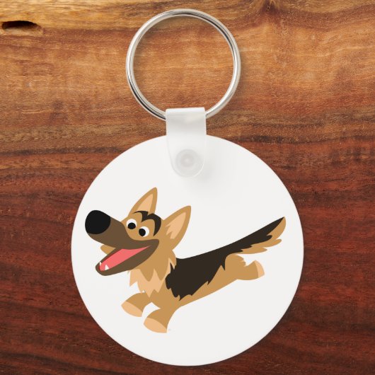 Cute Happy Cartoon German Shepherd Sleutelhanger (Voorkant)