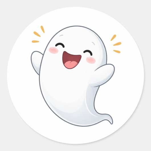 Cute Happy Cartoon Ghost Character Sticker (Voorkant)
