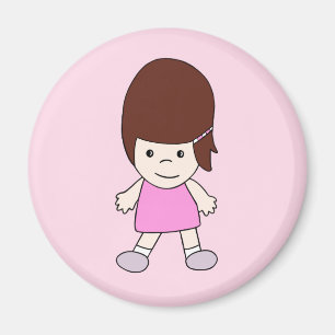 Cute Happy Cartoon Girl in Pink Dress Magnet