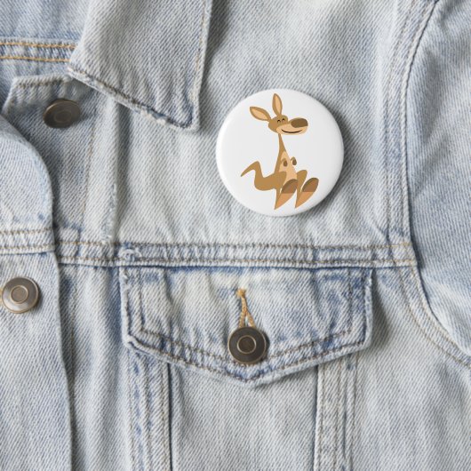 Cute Happy Cartoon Kangaroo Button Badge (In situ)