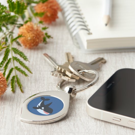 Cute Happy Cartoon Killer Whale Metal Sleutelhange Sleutelhanger (Zijkant)