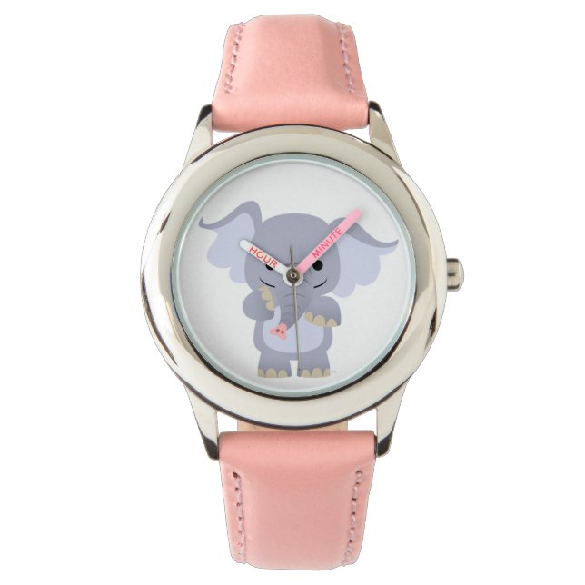 Cute Happy Cartoon Olifant Horloge (Voorkant)