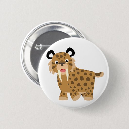 Cute Happy Cartoon Smilodon Button Badge (Voorkant /achterkant)