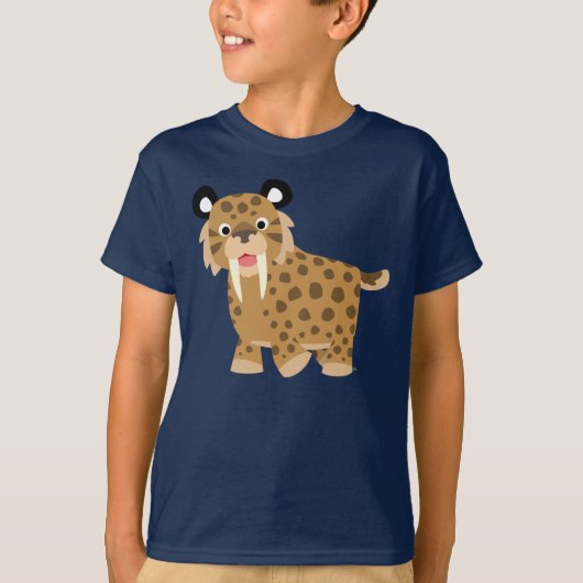 Cute Happy Cartoon Smilodon Children T-Shirt (Voorkant)