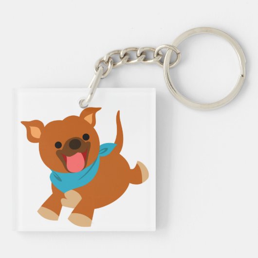 Cute Happy Cartoon Staffie AcrylSleutelhanger Sleutelhanger (Achterkant)
