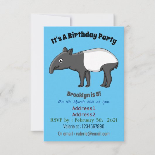 Cute happy cartoon tapir illustratie kaart (Voorkant)