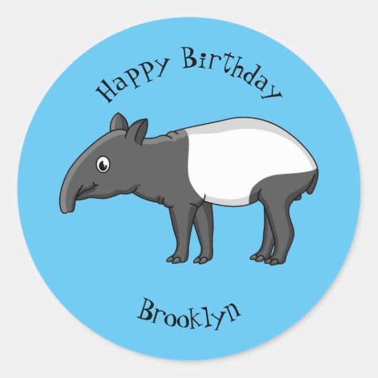 Cute happy cartoon tapir illustratie ronde sticker (Voorkant)
