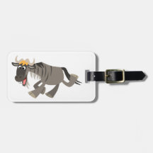 Cute Happy Cartoon Wildebeest Bagagelabel