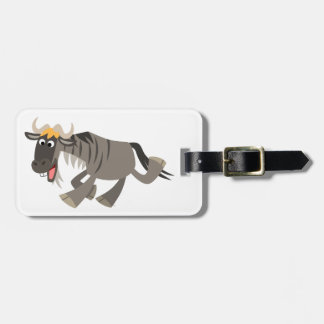 Cute Happy Cartoon Wildebeest Bagagelabel