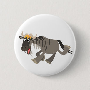 Cute Happy Cartoon Wildebeest Button Badge