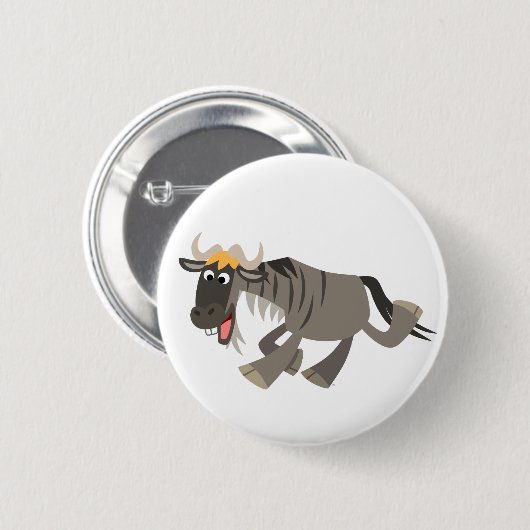 Cute Happy Cartoon Wildebeest Button Badge (Voorkant /achterkant)