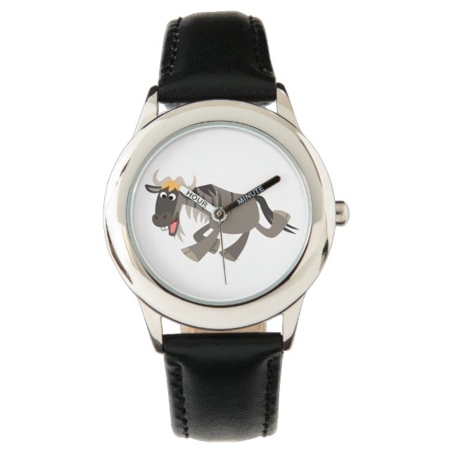 Cute Happy Cartoon Wildebeest Watch Horloge (Voorkant)
