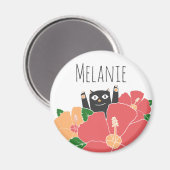 Cute Happy Cat Spring Flowers gepersonaliseerd Magneet (Voorkant / Achterkant)