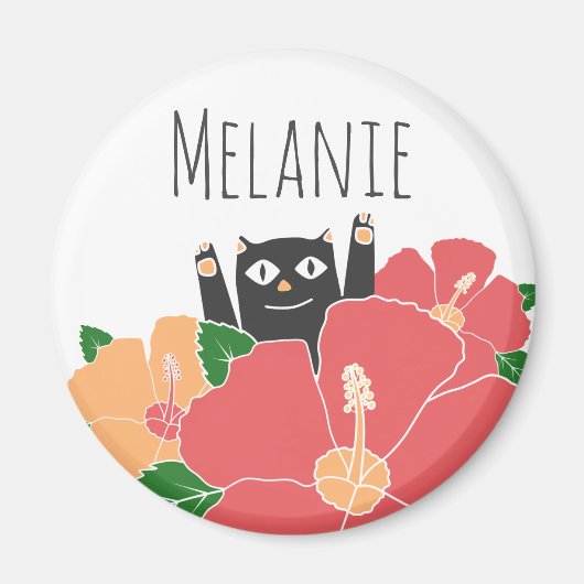 Cute Happy Cat Spring Flowers gepersonaliseerd Magneet (Voorkant)