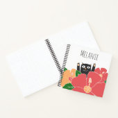 Cute Happy Cat Spring Flowers gepersonaliseerd Notitieboek (Binnen)