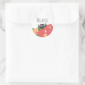Cute Happy Cat Spring Flowers gepersonaliseerd Ronde Sticker (Tas)