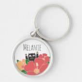 Cute Happy Cat Spring Flowers gepersonaliseerd Sleutelhanger (Voorkant)