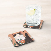 Cute Happy Cat with Spring Flowers  Bier Onderzetter (Rechterzijde)