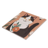 Cute Happy Cat with Spring Flowers  Tegeltje (Zijkant)