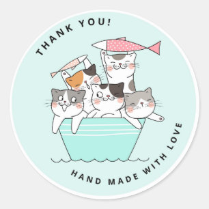 Cute Happy Cats Handmade with Love Hartelijk dank Ronde Sticker