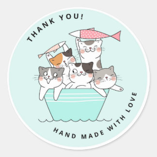 Cute Happy Cats Handmade with Love Hartelijk dank Ronde Sticker