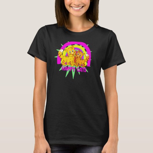 Cute HAPPY CATY Rainbow kittens T-shirt (Voorkant)