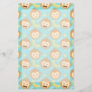 Cute, Happy, Cheeky Monkey Pattern met Bananas Briefpapier