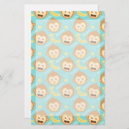 Cute, Happy, Cheeky Monkey Pattern met Bananas Briefpapier (Voorkant / Achterkant)