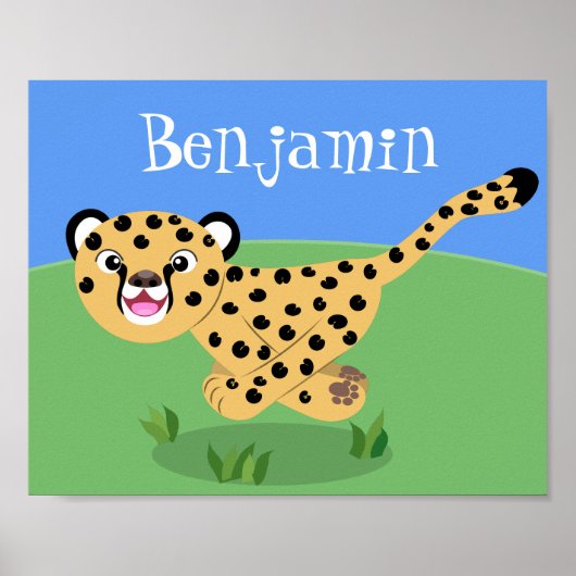 Cute happy cheetah cartoon illustratie poster (Voorkant)