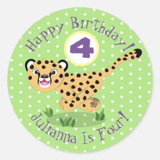 Cute happy cheetah cartoon illustratie ronde sticker (Voorkant)