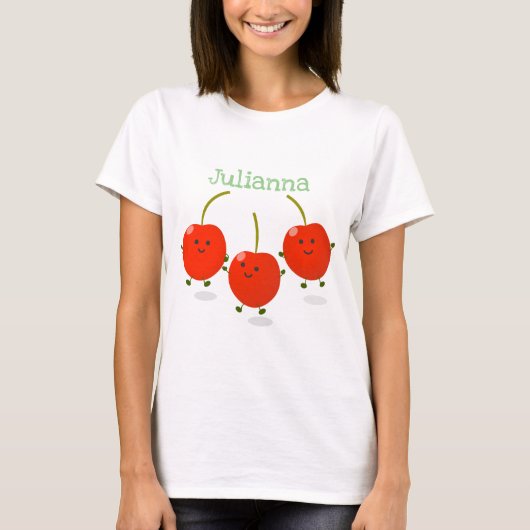 Cute happy cherries cartoon illustratie t-shirt (Voorkant)